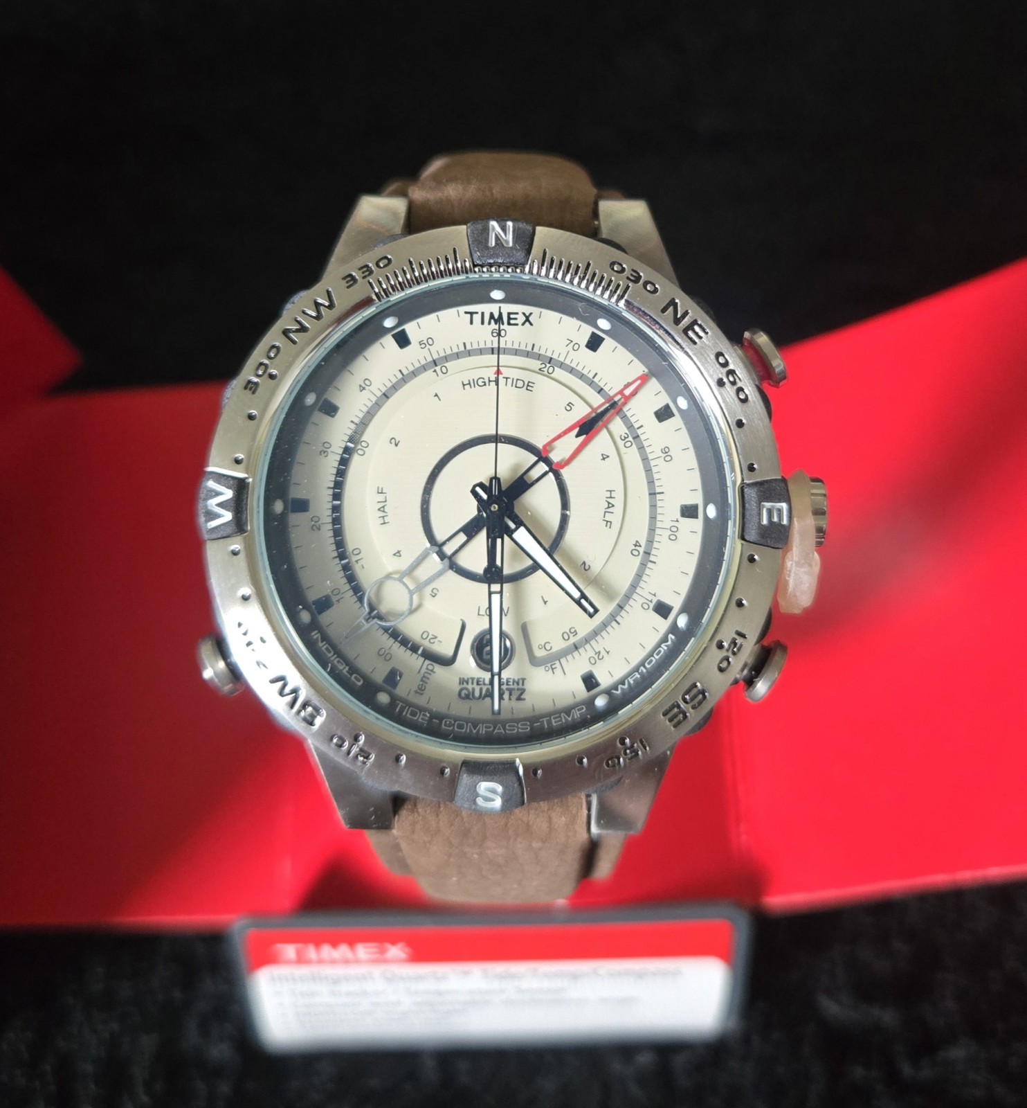 Timex – T2N721 – Quartz Compass Tide Temperature Silver Case Brown Strap – Watch