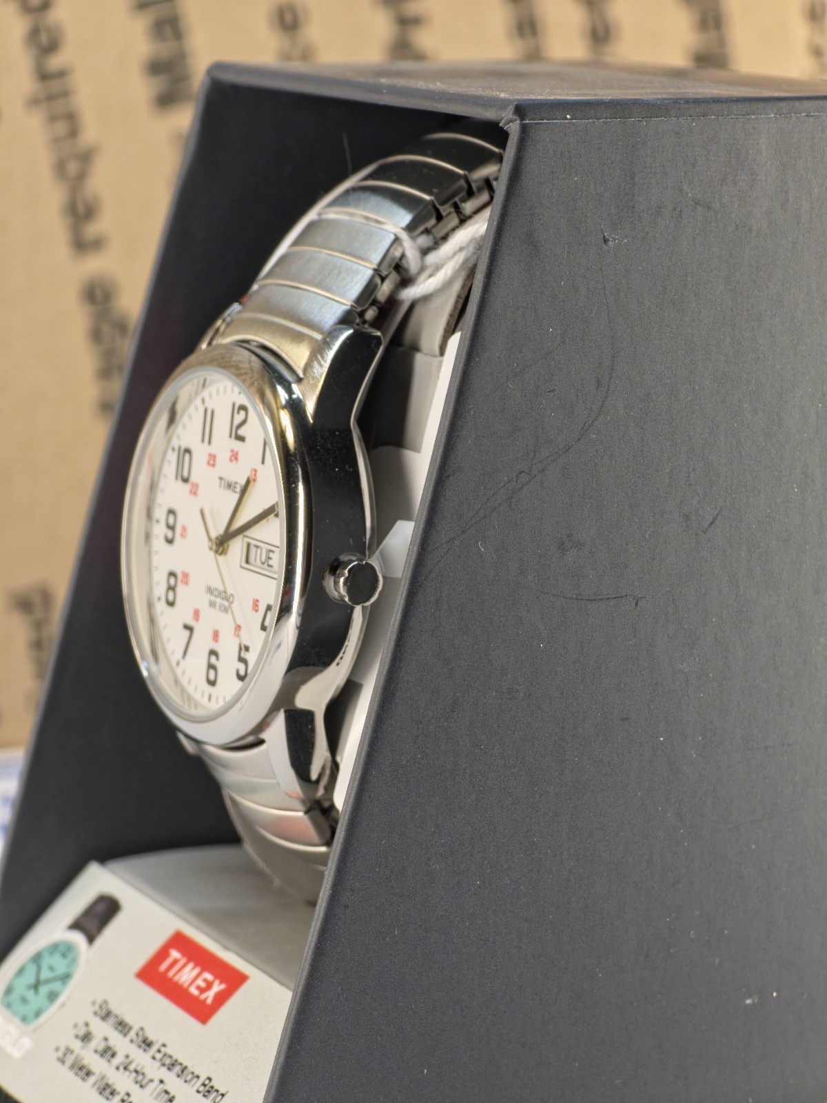 Timex T2N091, Men’s Easy Reader X- Long Expansion Band Watch, Indiglo, Date, NEW