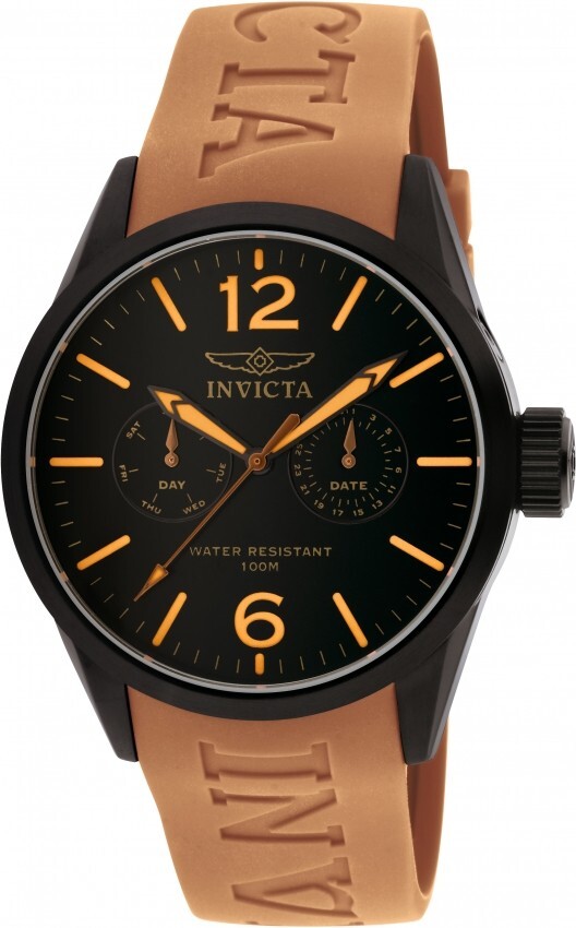 I-Force by Invicta, 1738, Men, 42mm Case, Swiss Qtz, Day/Date, Black/Orange strp