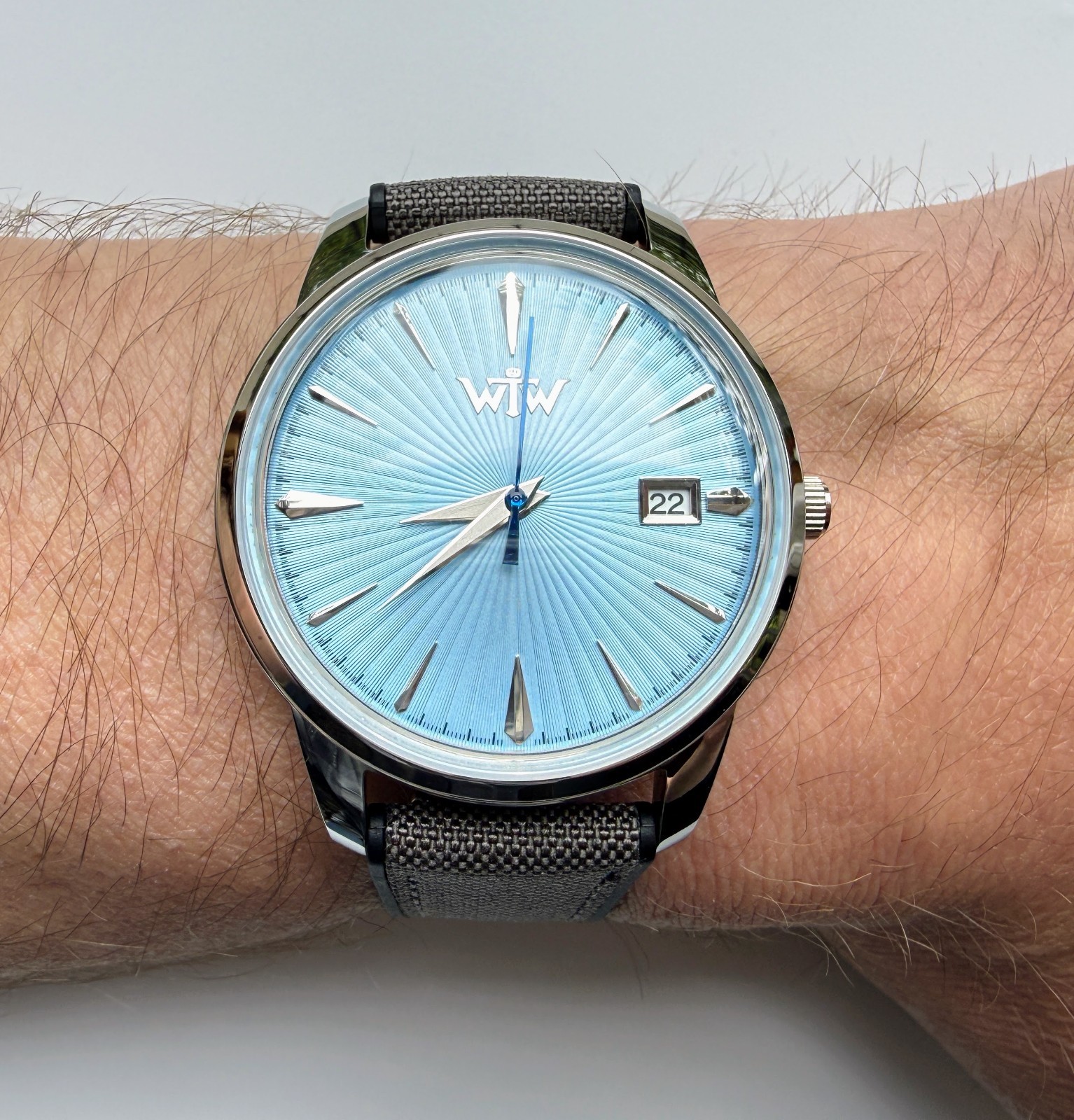Ice Blue Dial Automatic Watch, Minimalist Watch, Hybrid Cordura Strap, NH35