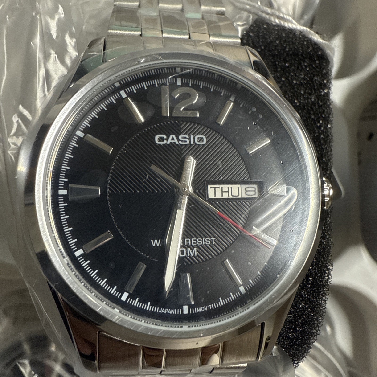 Casio MTP-1335D-1A Black Dial Stainless Steel Men’s Day Date Dress Watch – New