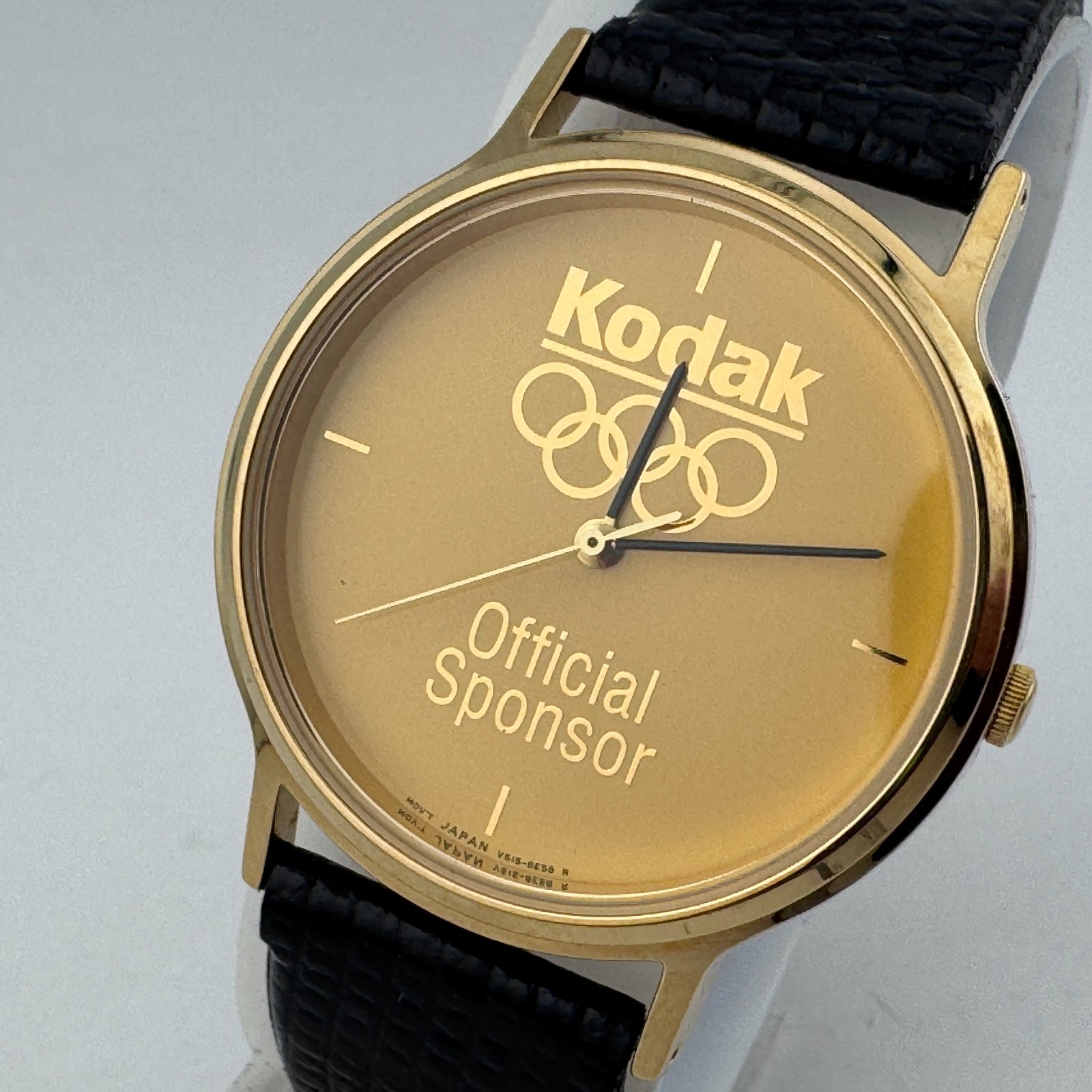 Vintage Kodak Olympic Quartz Watch Men 35mm Gold Tome Leather Analog New Battery
