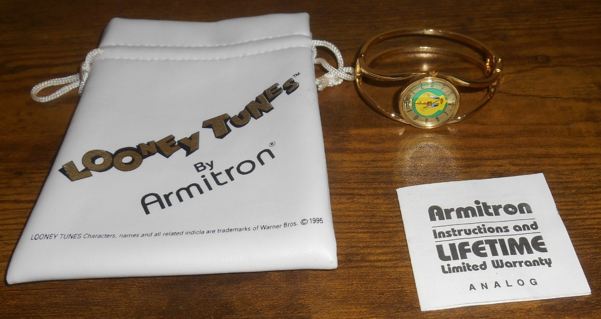 Vintage 1995 Armitron Looney Tunes Tweety Bird Bangle Bracelet Watch and Bag