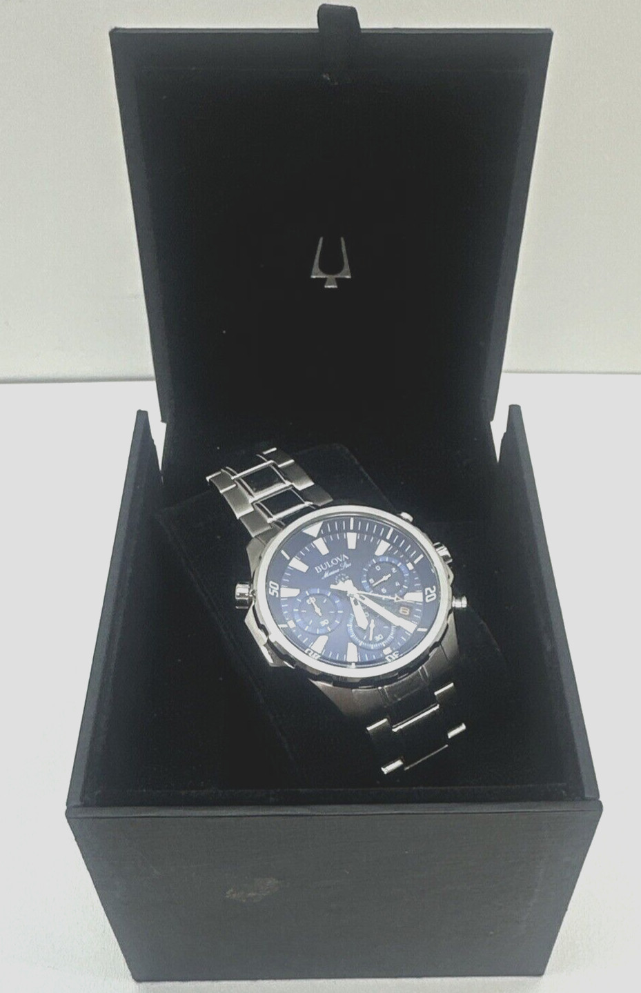 Bulova Marine Star Chronograph Mens Watch Blue Dial Stainless Steel 96B256