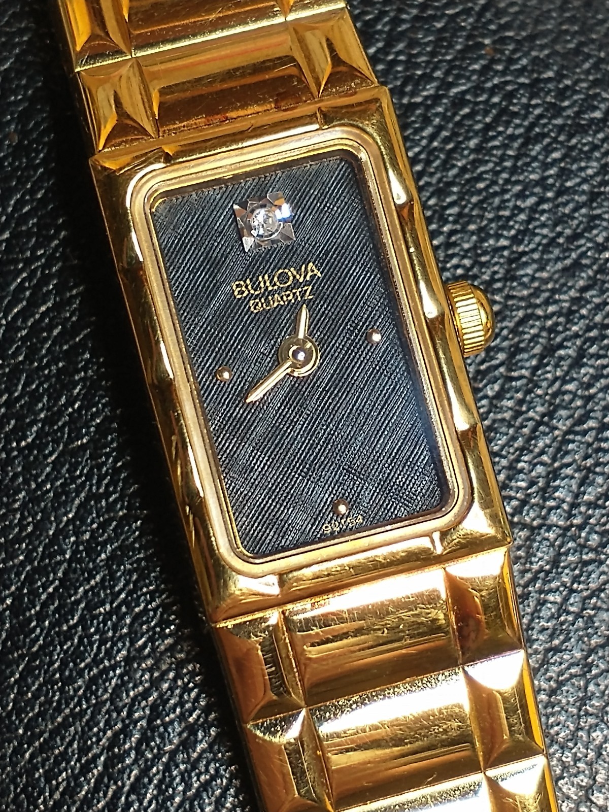 BULOVA Women’s Watch, Gold Stainless, Black Textured Dial, New Battery, 12mm, 6″