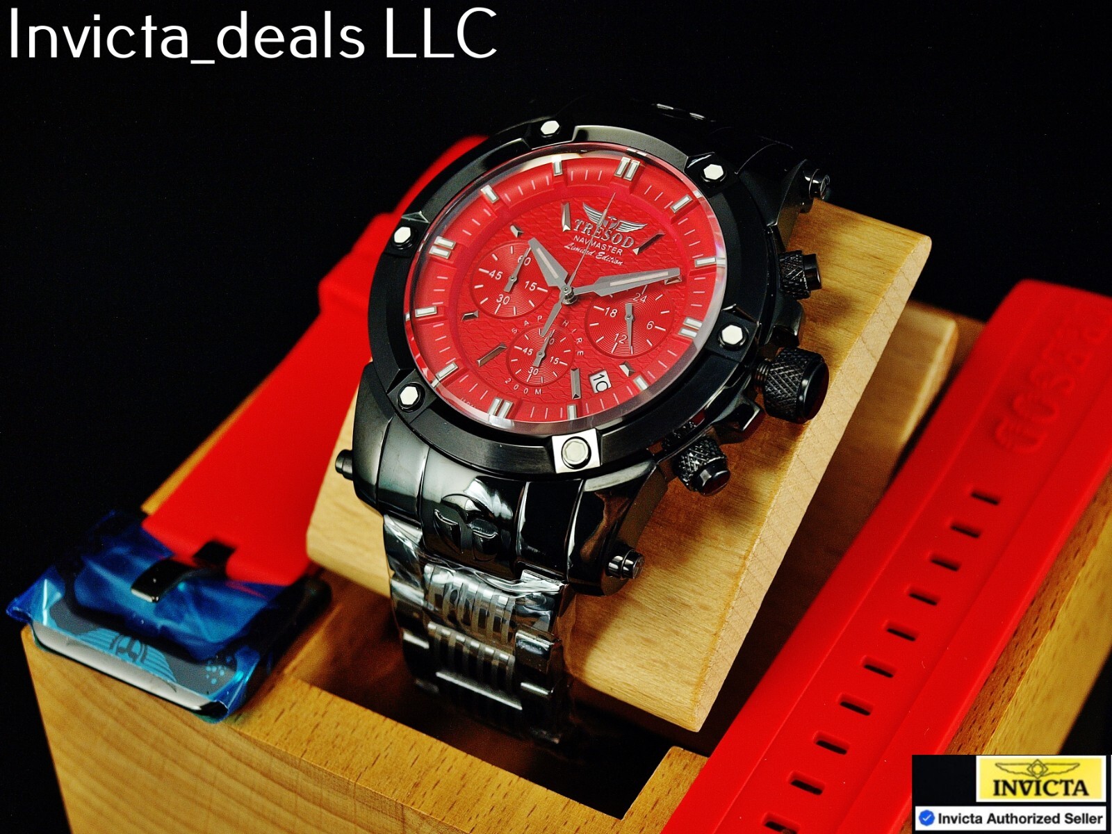 Tresod Men’s NAVMASTER Chronograph Red Dial Black Tone Sapphire Crystal SS Watch