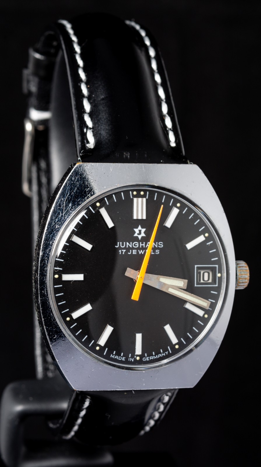 Junghans Black Dial Orange Hand Men’s Hand-Wind Vintage German Watch — Working