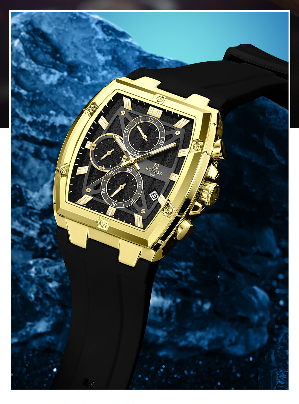 REWARD Men’s Tonneau Multifunction Chronograph Luminous Calendar Quartz Watch