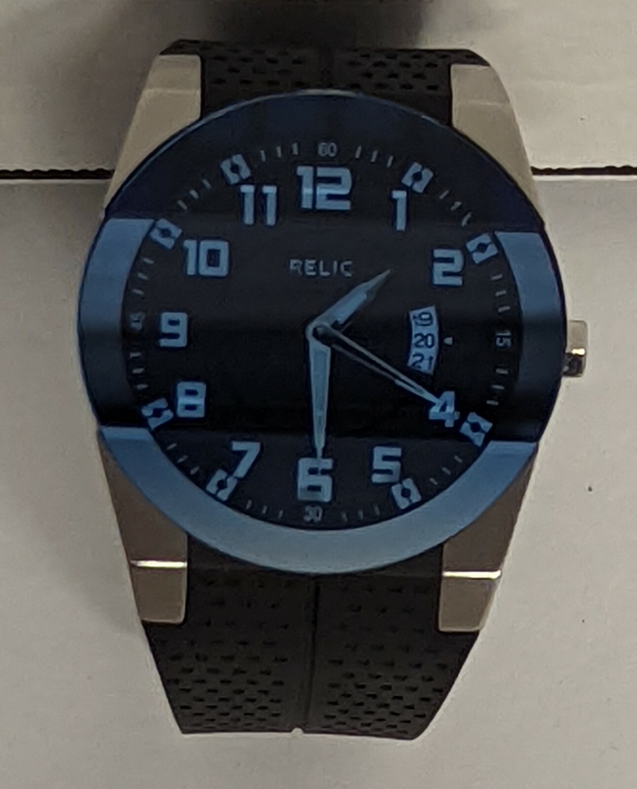 RELIC Wrist Watch 50 Meters-165 Feet Deep Blue Angular Face Black Band Men Works