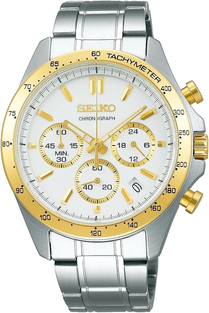 Seiko Spirit White Gold Chronograph Quartz Men Watch Horizontal three eye