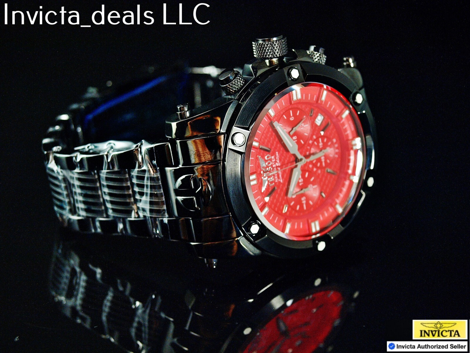 Tresod Men’s NAVMASTER Chronograph Red Dial Black Tone Sapphire Crystal SS Watch