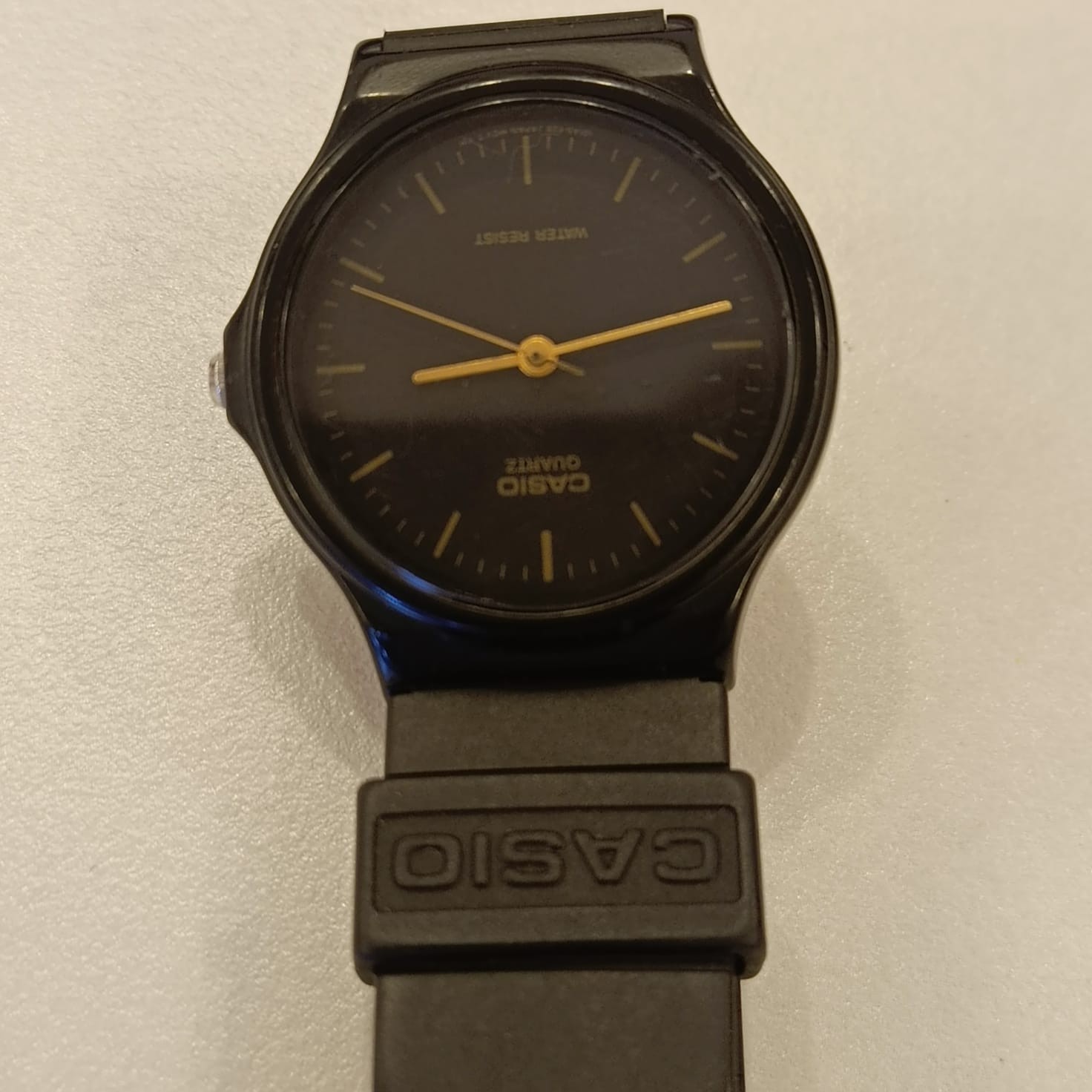 Authentic Casio MQ-24 Vintage Style Black Resin Watch Gold Accents Japan Movt