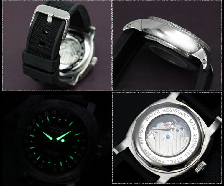 WANCHER Astronaut Black Deep Dial 24-Hour Automatic Watch 43mm Case New