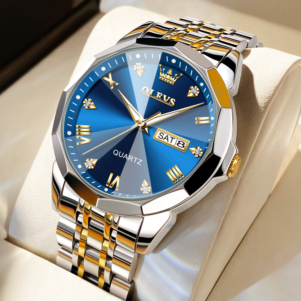 OLEVS Luxury Men’s Quartz Watch Business 3 Bar Luminous Date Stainless Steel