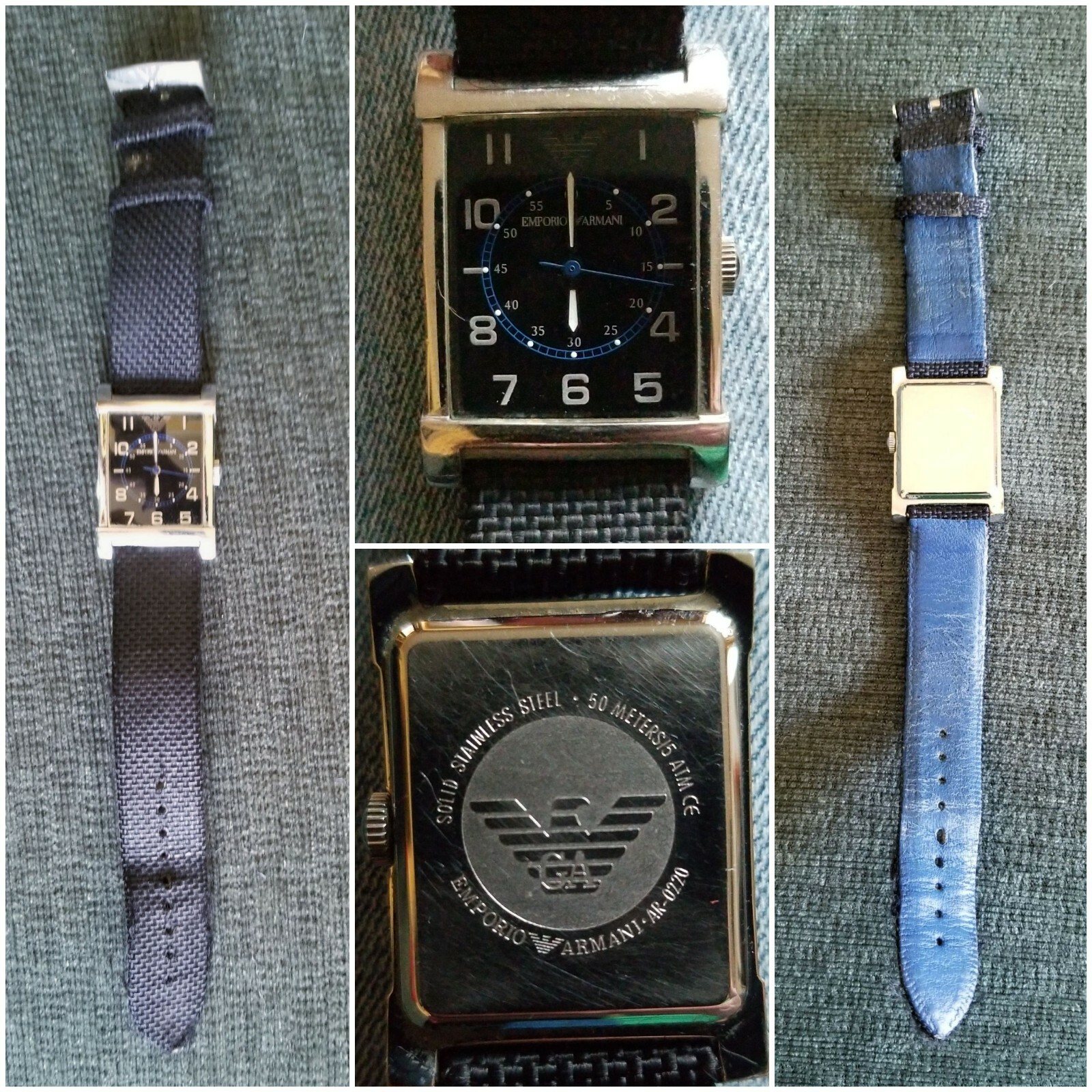 MEN’S EMPORIO ARMANI AR-0220 50 METER WATCH W/ LEATHER & FABRIC WATCH BAND