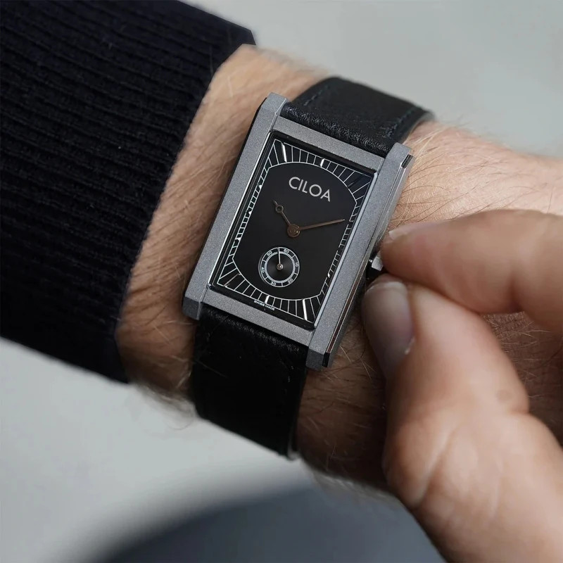 CILOA Square Quartz Watch Men Leather Strap Minimalist Waterproof 3Bar