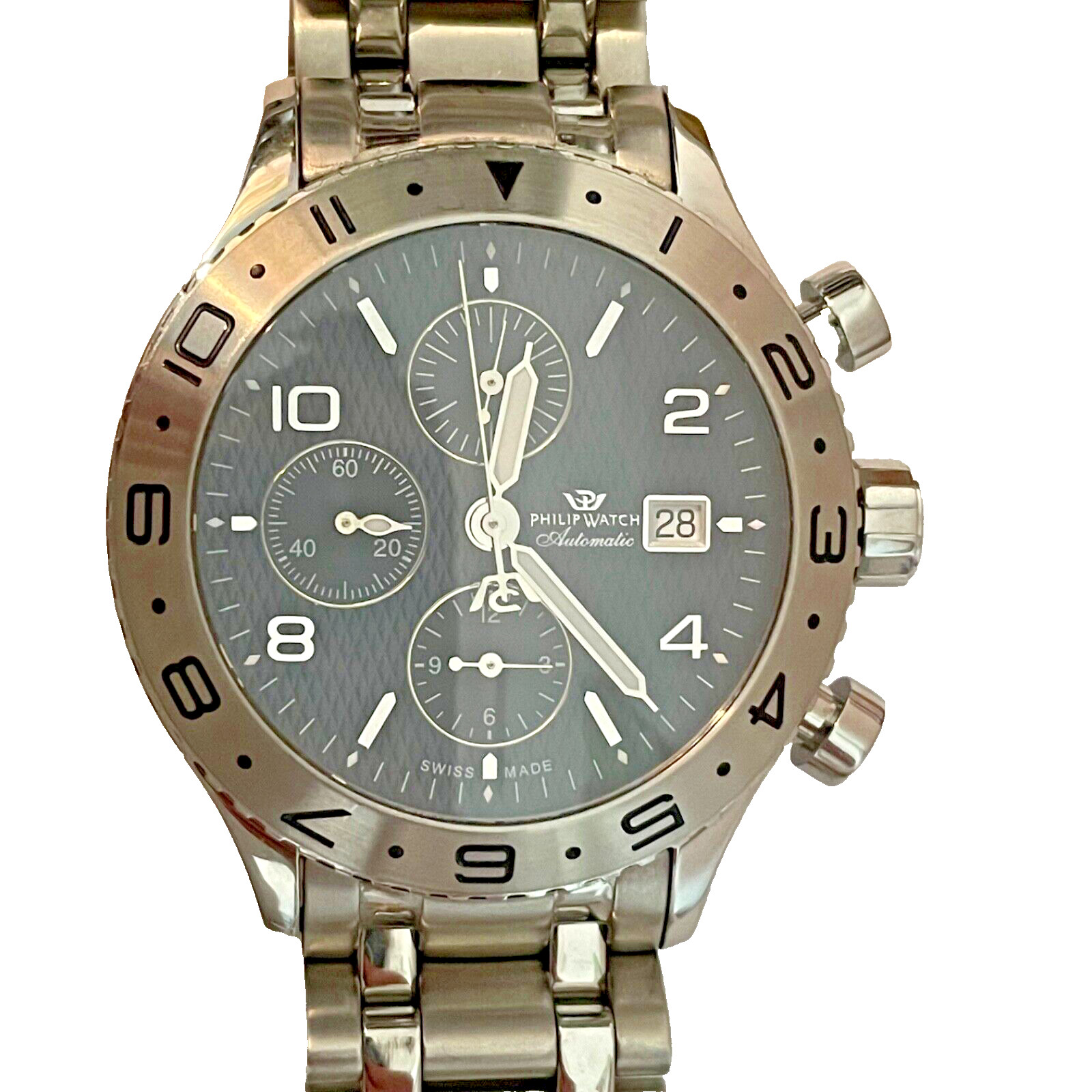 Philip Valjoux 7750 Automatic Chronograph Men’s Watch 44mm Original SS Bracelet