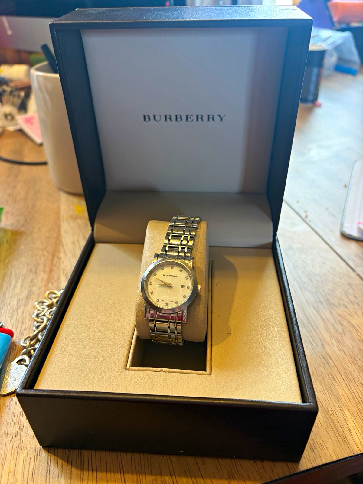 Burberry Women’s Analog Wristwatch White Dial Diamond Markers Date w/ Box