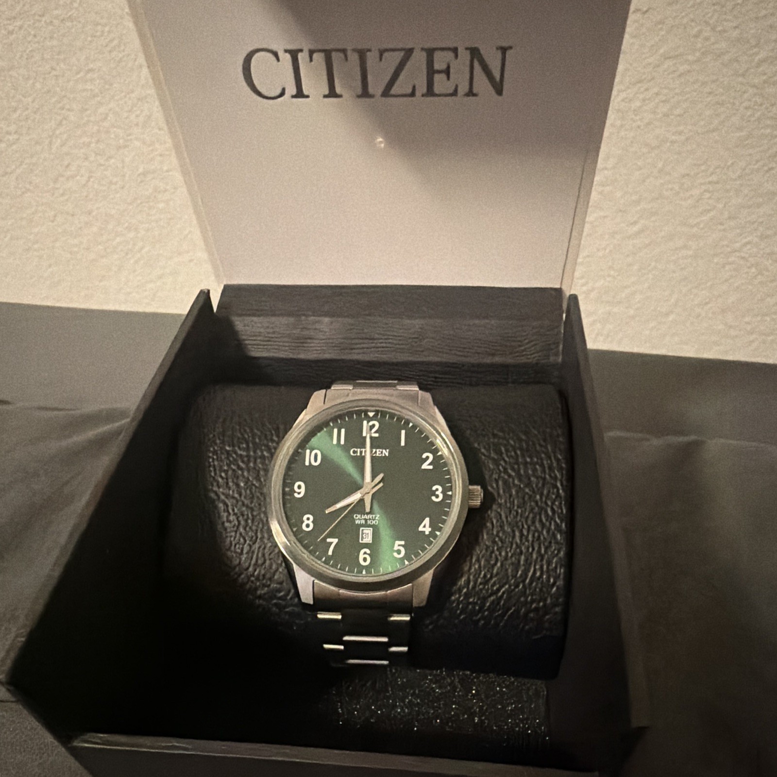 Citizen Quartz Men’s 41mm Green Dial Date 100m WR Steel Bracelet w/ Box