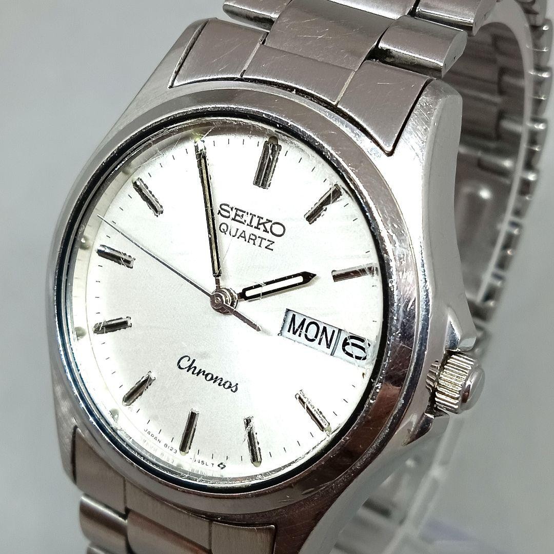 Seiko Chronos 8123-6310 Quartz 1984 Thin Day-Date Silver Watch