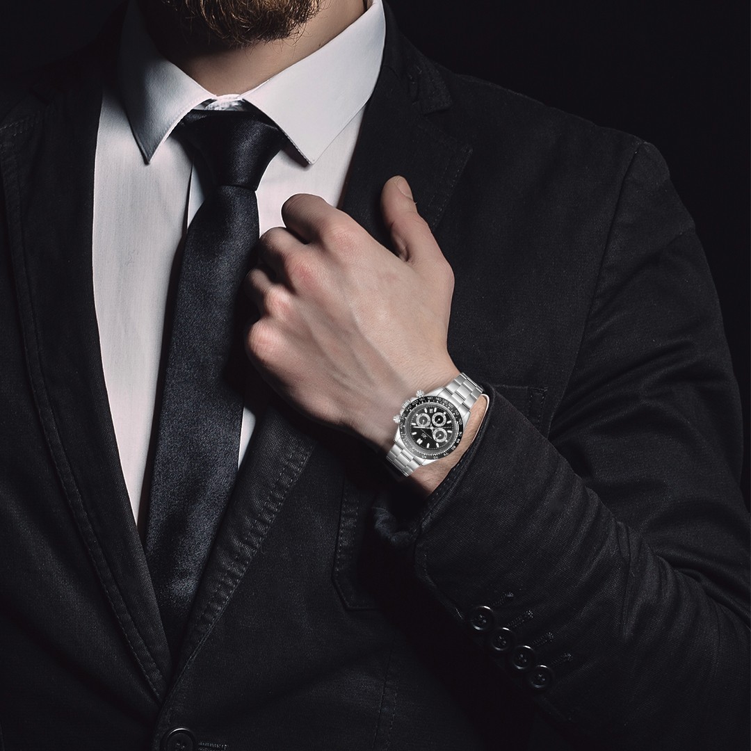 Kenneth Scott Men’s Multi Function Watch | Black Dial, Silver Case & Strap