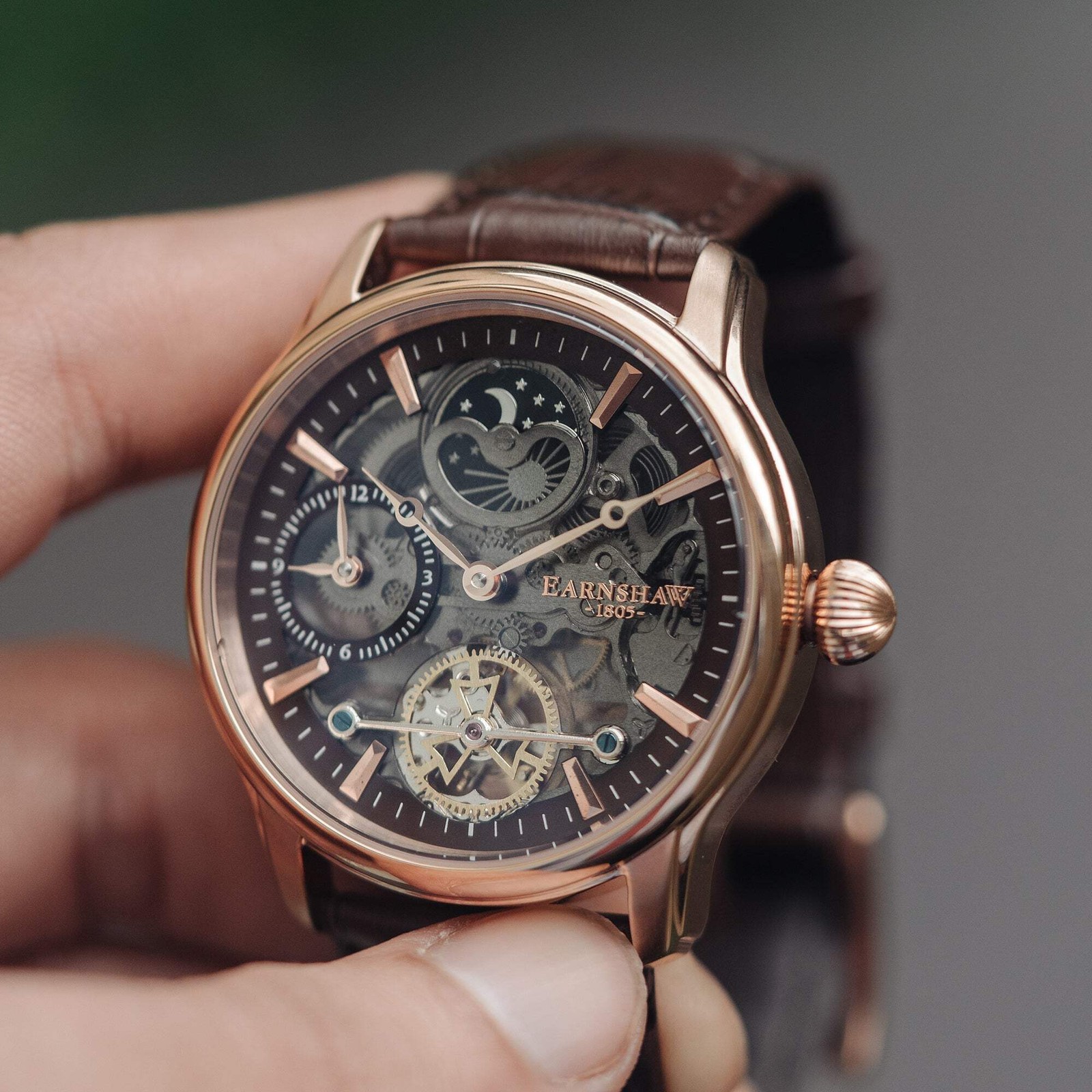 Longitude (Shadow Automatic) Automatic Skeleton Watch Brown / Genuine leather st