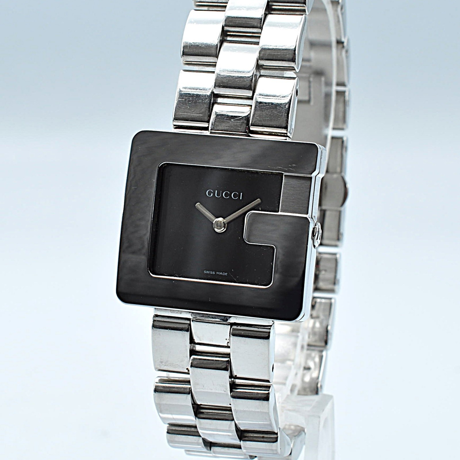GUCCI 3600J Bezel G Face Quartz Square Silver Watch Women Analog Auth w-4093