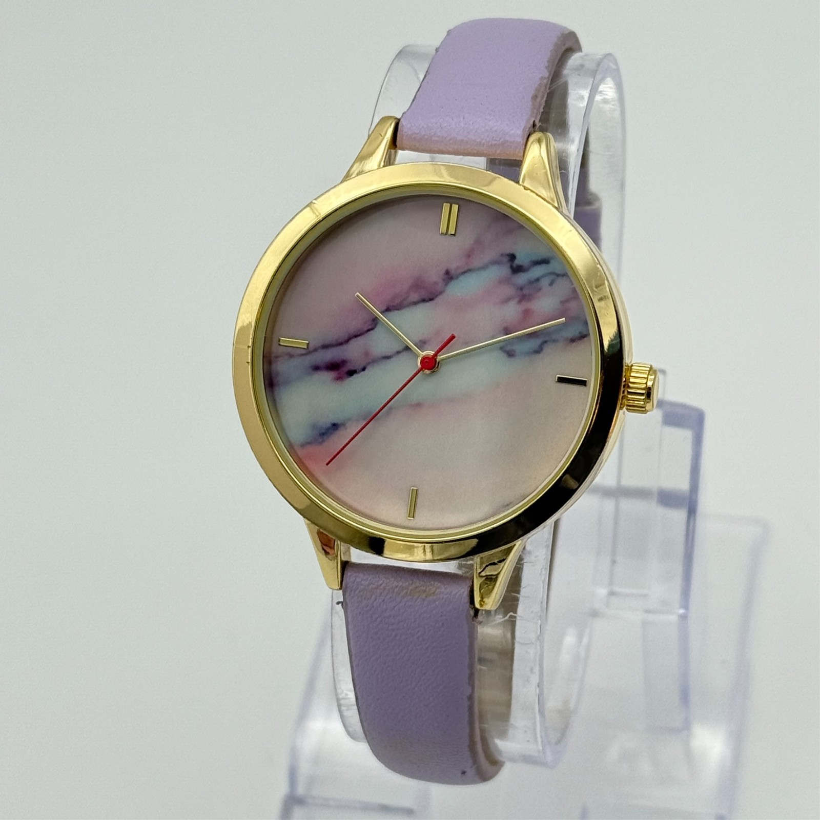 Women’s Gold Tone, Marble Dial Quartz Analog Watch, Lavender Band, 36mm, Runs