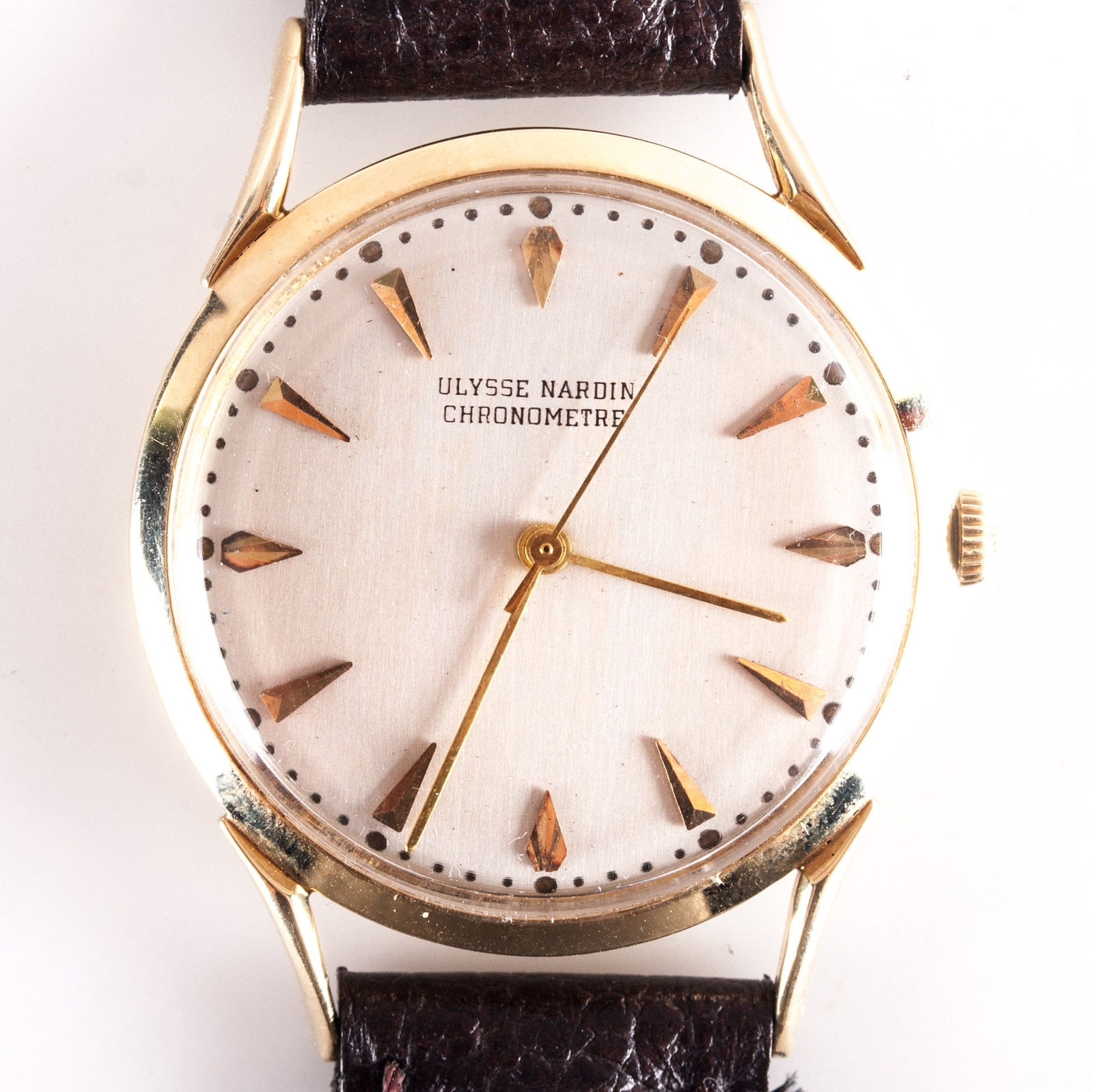 Vintage 1960’s 14k Yellow Gold Ulysse Nardin Wrist Watch W/ Leather Band