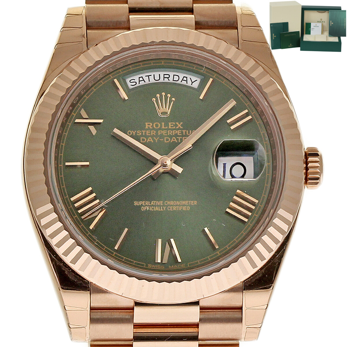 Rolex New Day-Date 40mm Rose Gold Green 228235 *FACTORY WARRANTY 2021* #RL261.21