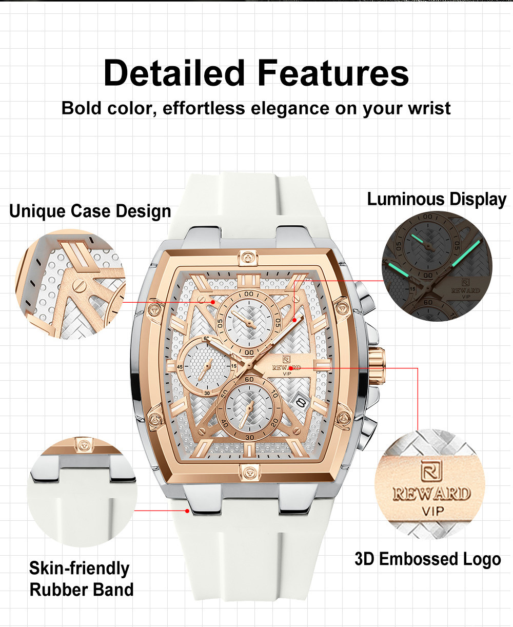 REWARD Men’s Tonneau Multifunction Chronograph Luminous Calendar Quartz Watch