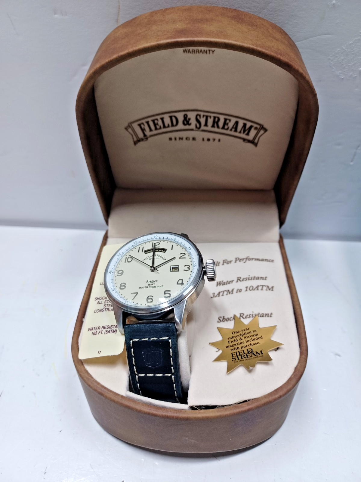 NOS Field & Stream Angler Stainless Steel Mens Watch All Paperwork and Case