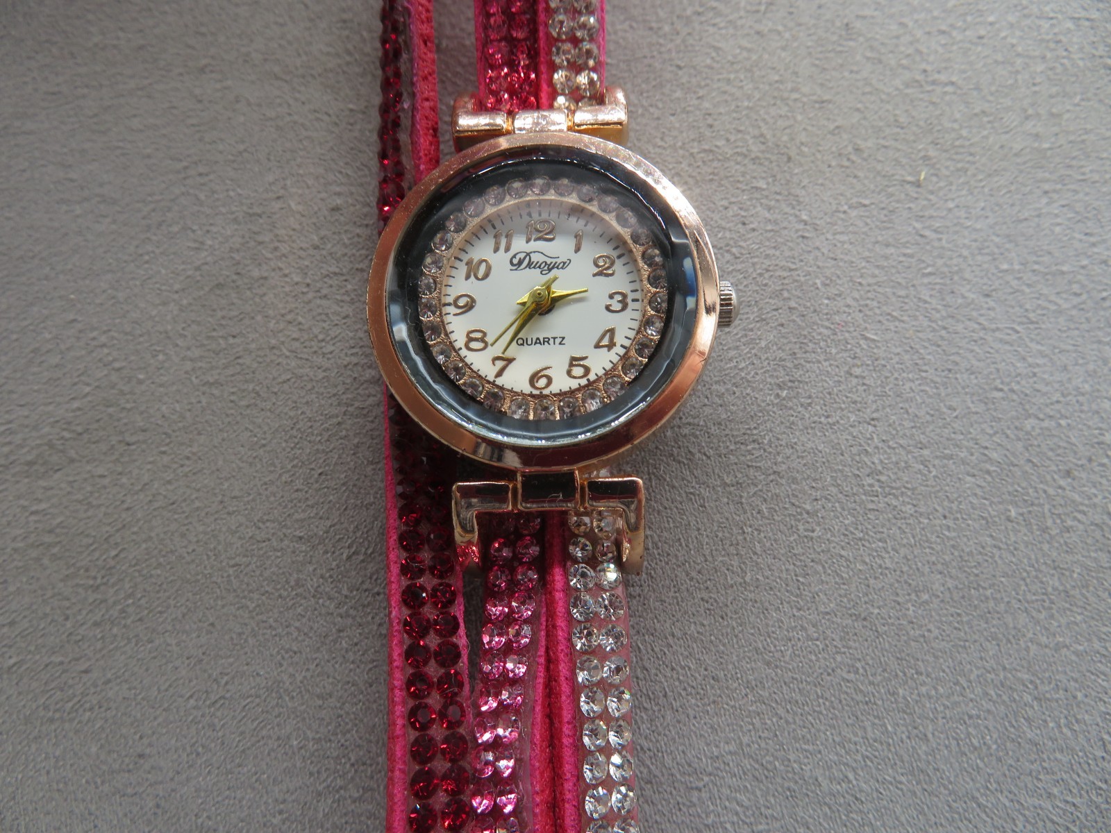 Ladies Duoya Wrap Watch Red, Pink & Clear Gemstones Pink Band New Battery