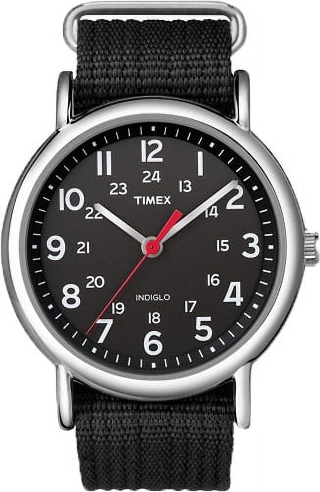 Timex Unisex Weekender Black/Silver 38mm Casual Watch, Fabric Slip-Thru Strap