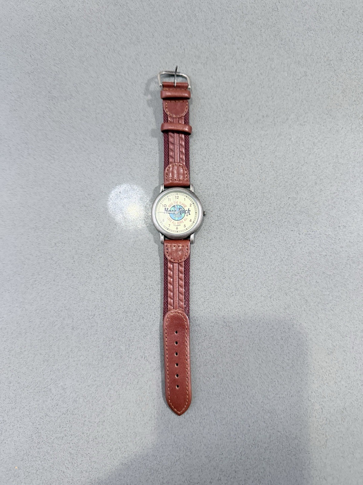 Branzi Hard Rock Cafe Quartz Analog Watch Silver SS Case Brown Leather Strap