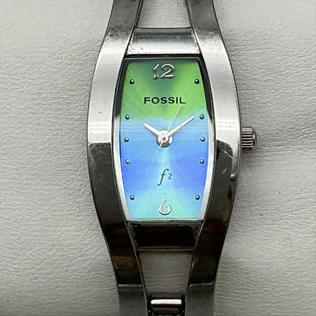 Fossil F2 Womens Watch 18mm Green Dial Stainless Steel ES-9385 New Battery 6″