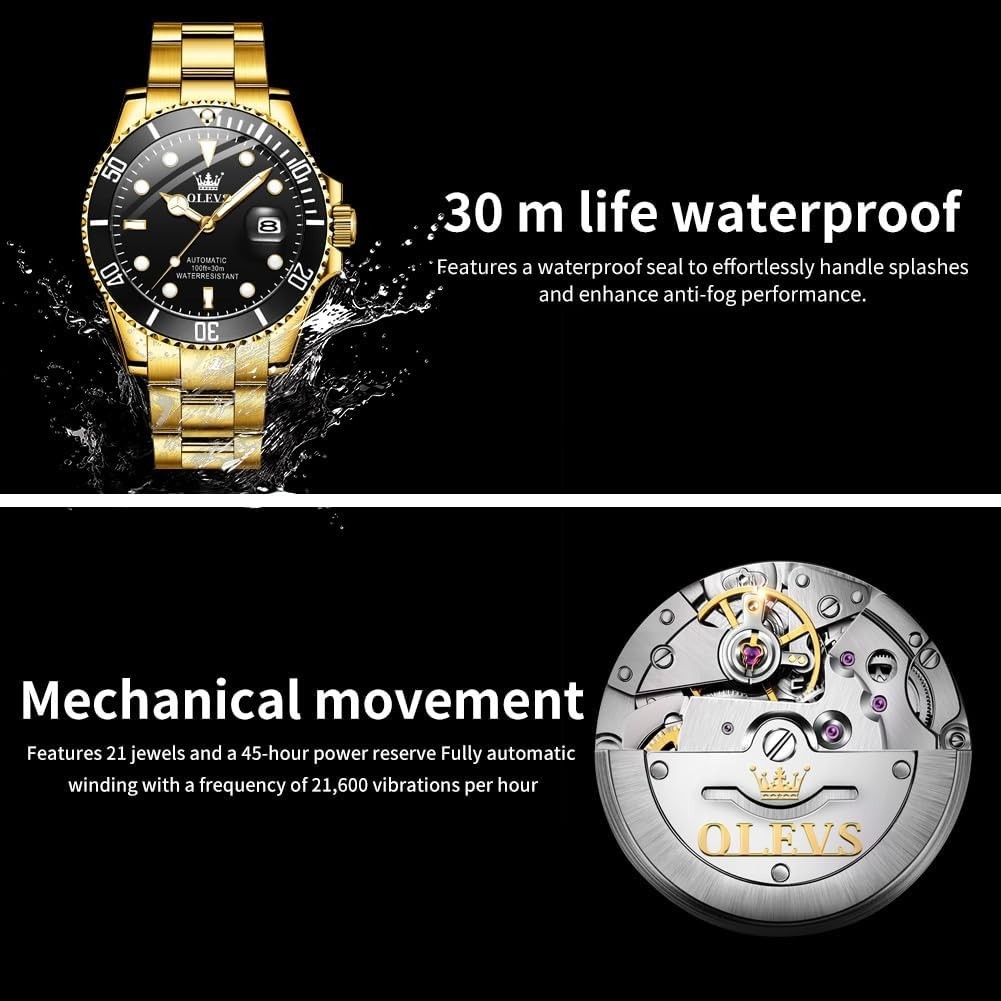 OLEVS Automatic Watch Men Self Winding Luxury Waterproof Luminous Calendar Date