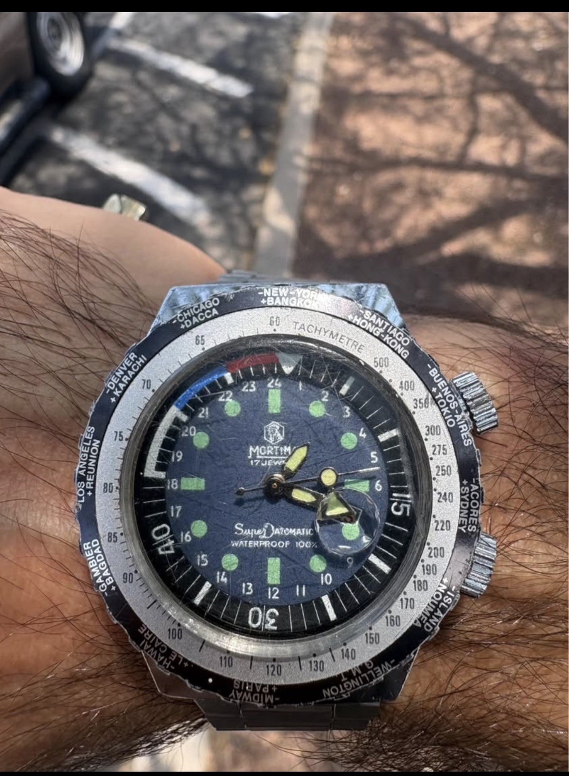 Vintage Diver Mortima Watch Compressor SuperDatomatic Gmt World Time Waterproof