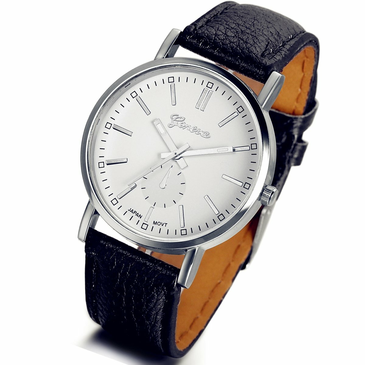 Classic Round Dial PU Leather Band Quartz Analog Wrist Watch Mens Womens Watch