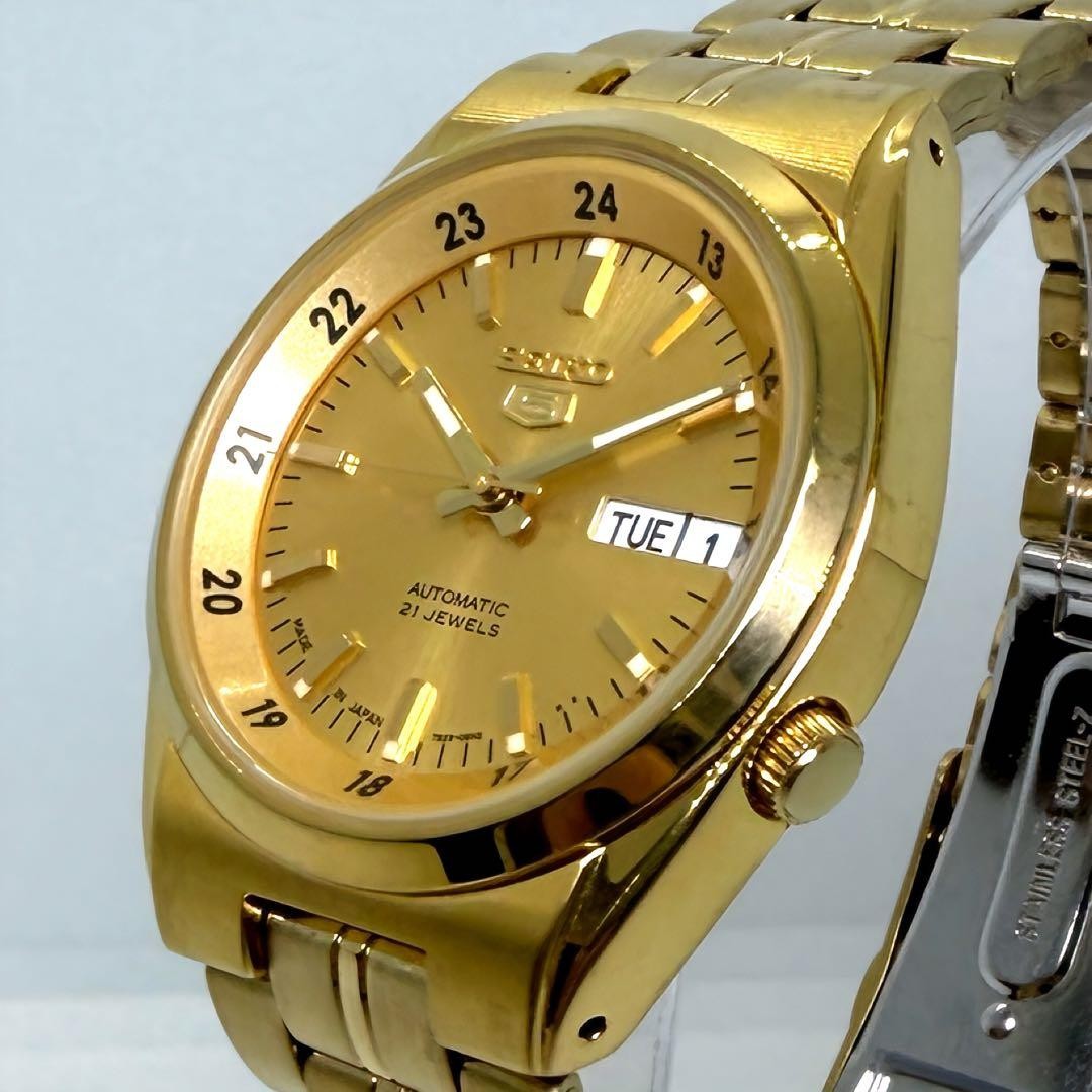 Seiko 7S36-02C0 34mm 18cm Wrist Automatic Women Watch Gold Dial Exhibition