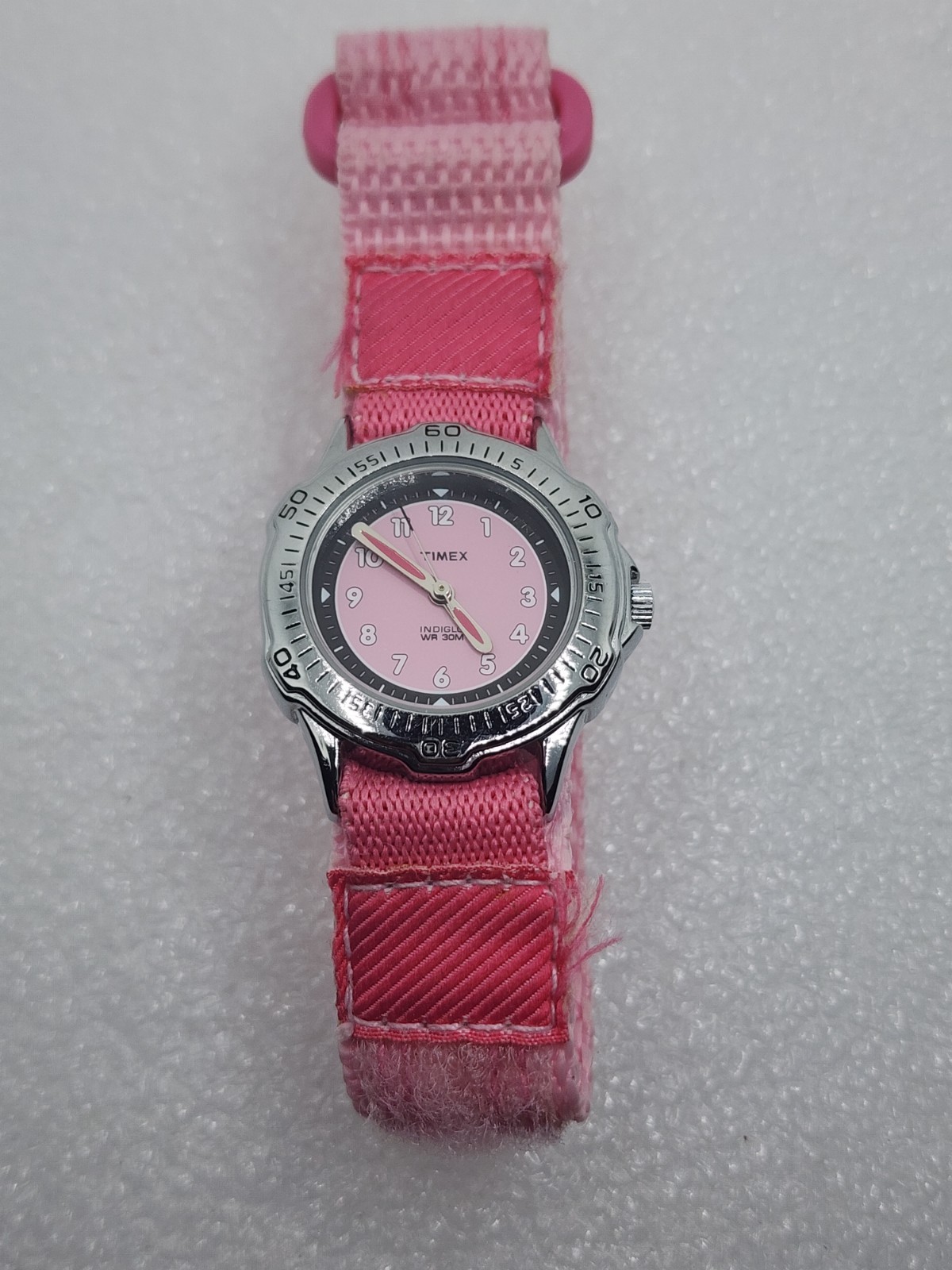 Timex 30mm Hook Loop Pink Black Dial Indiglo Sport Active Watch Strap Red Hands