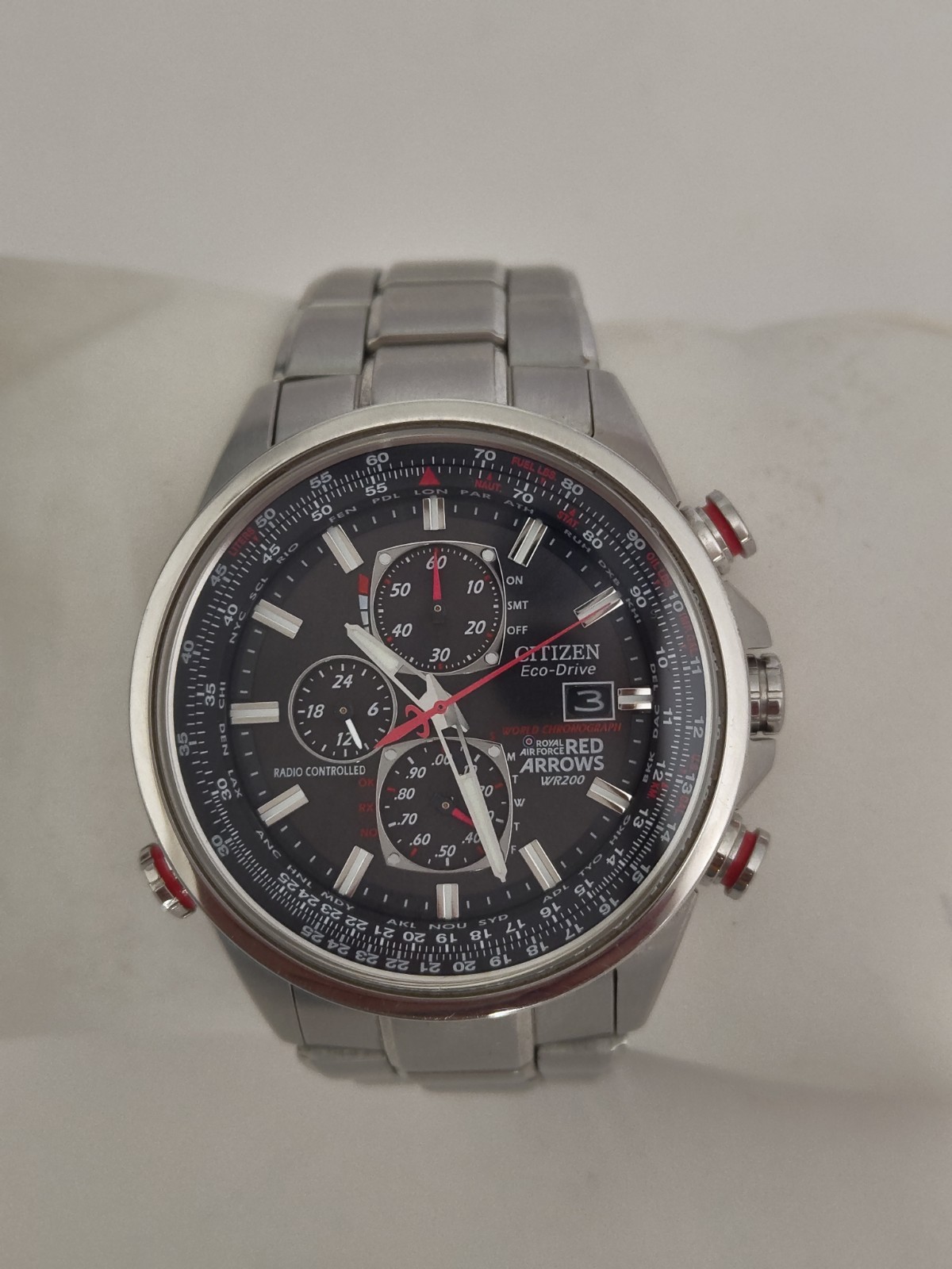 Citizen Men’s Red Arrows Chronograph World Time A-T Bracelet Watch AT8060-50E