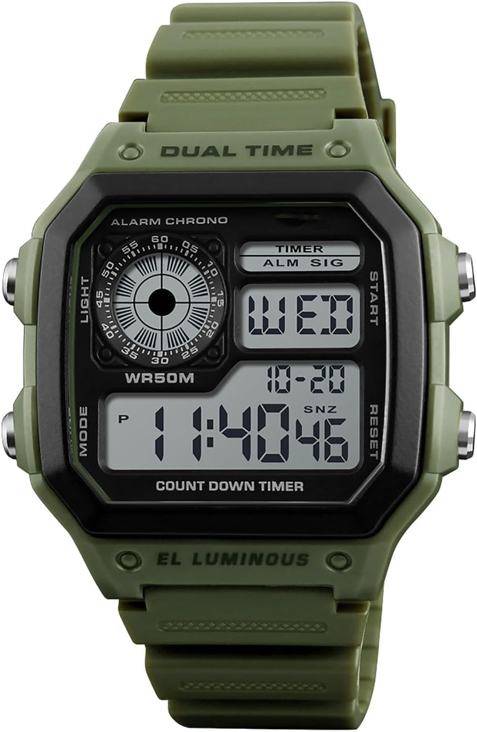 Men’S Digital Multi-Function Watches Dual Time Alarm Stopwatch Countdown Backlig