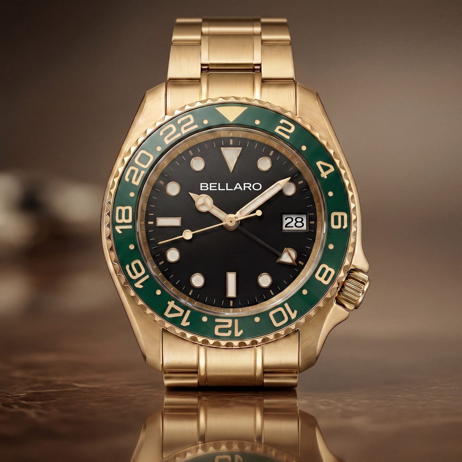 BELLARO GMT Style Watch – NH35 Automatic – Sapphire Crystal Black Dial