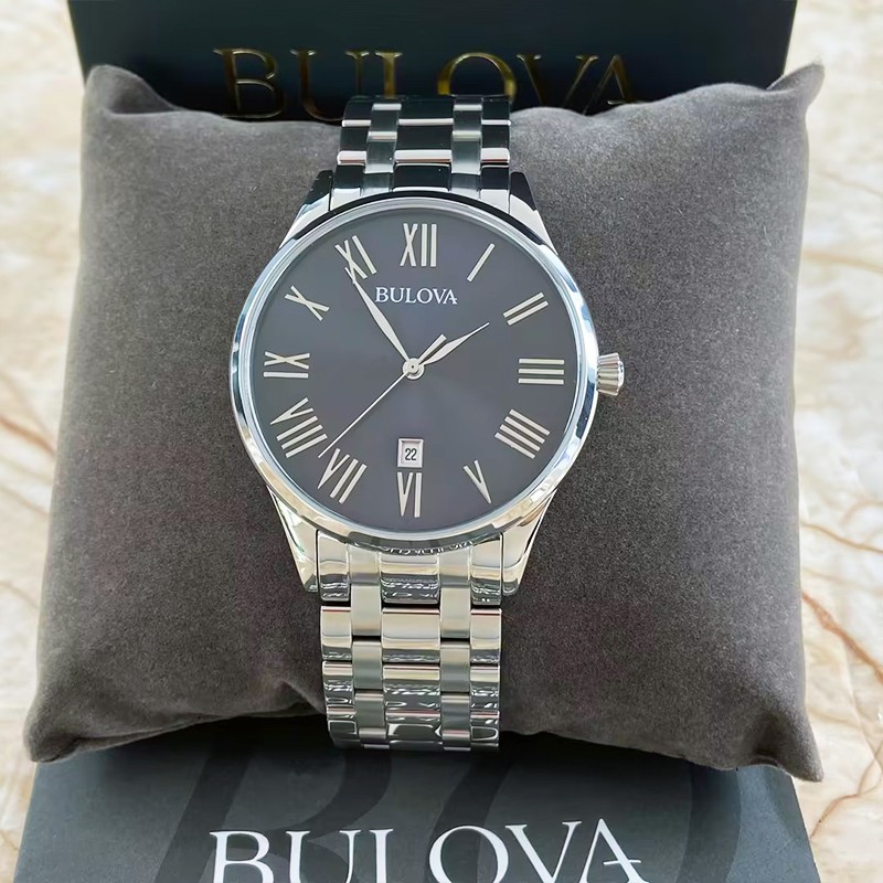 Bulova Classic 96B261 Gray/Black Dial Silver Bracelet Men Quartz Watch 40MM New
