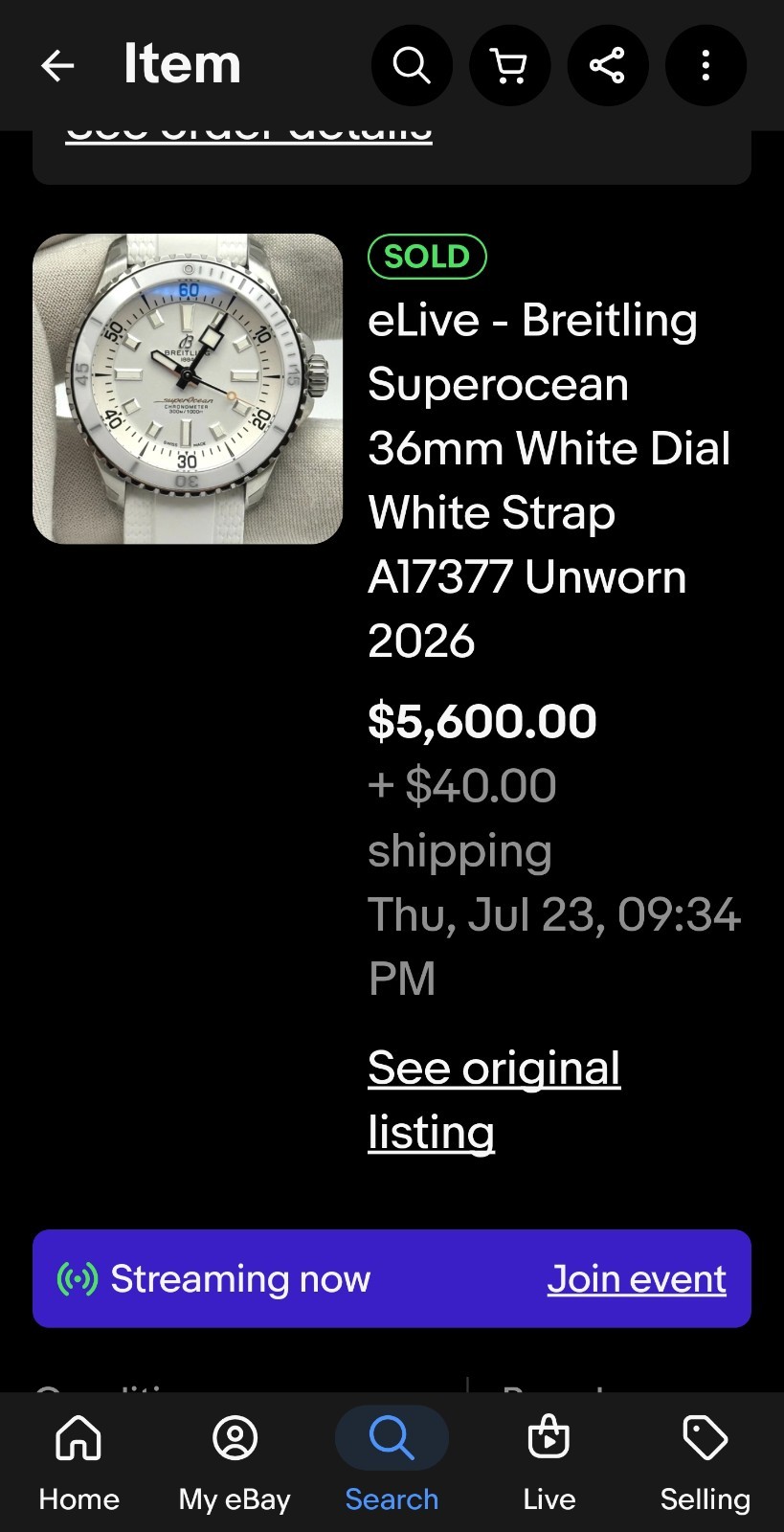 2026 Breitling Superocean White Dial Stainless Steel 36mm Unisex Watch A17377