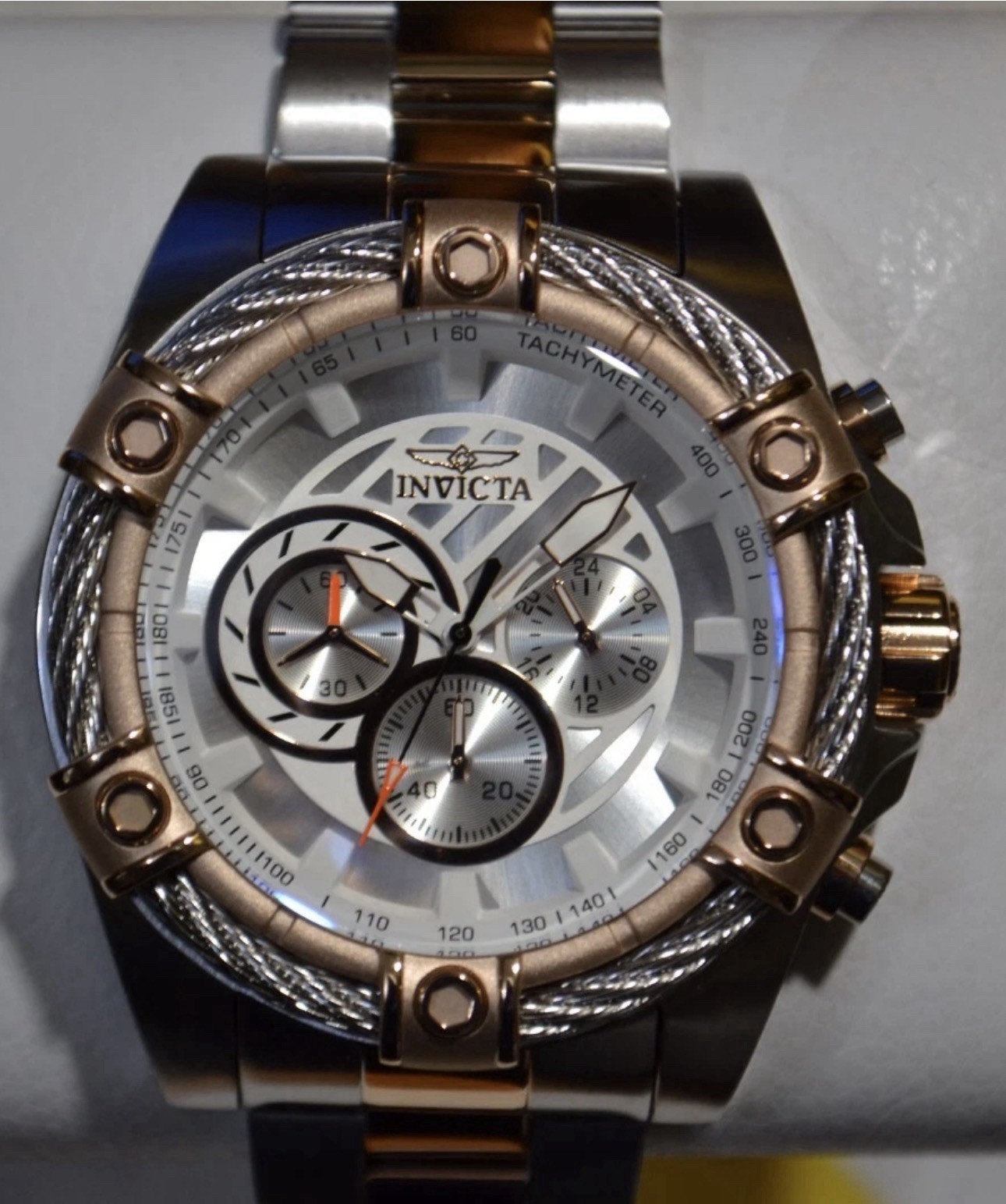 🔥Invicta Bolt Ace 52mm Silver & Rose Gold Tone Stainless Steel Mens Watch 48869