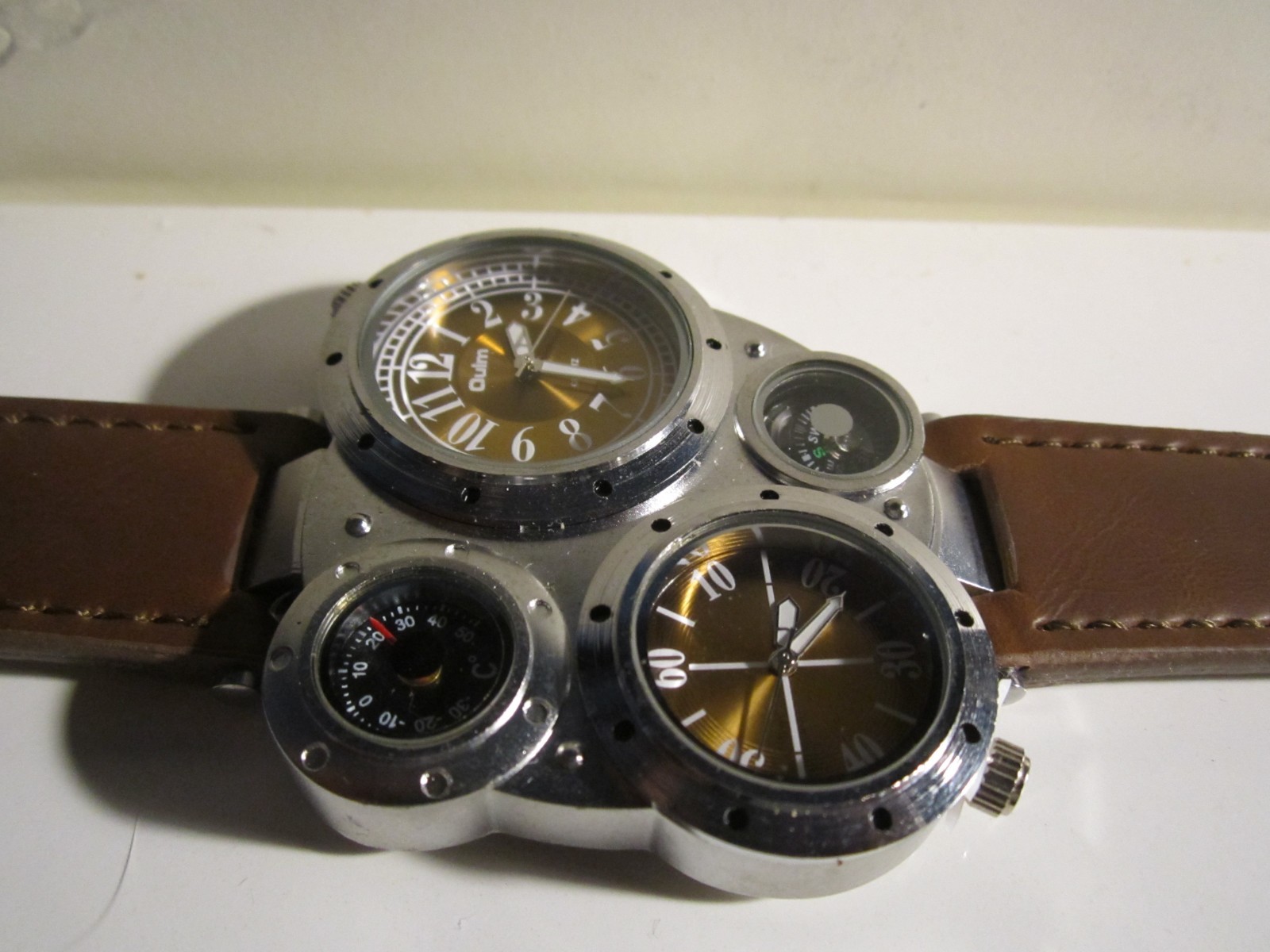 OULM WATCH MULTIPLE DIALS – TWO CLOCKS ONE COMPASS ONE CELSIUS GAUGE 9″ – OFC-W