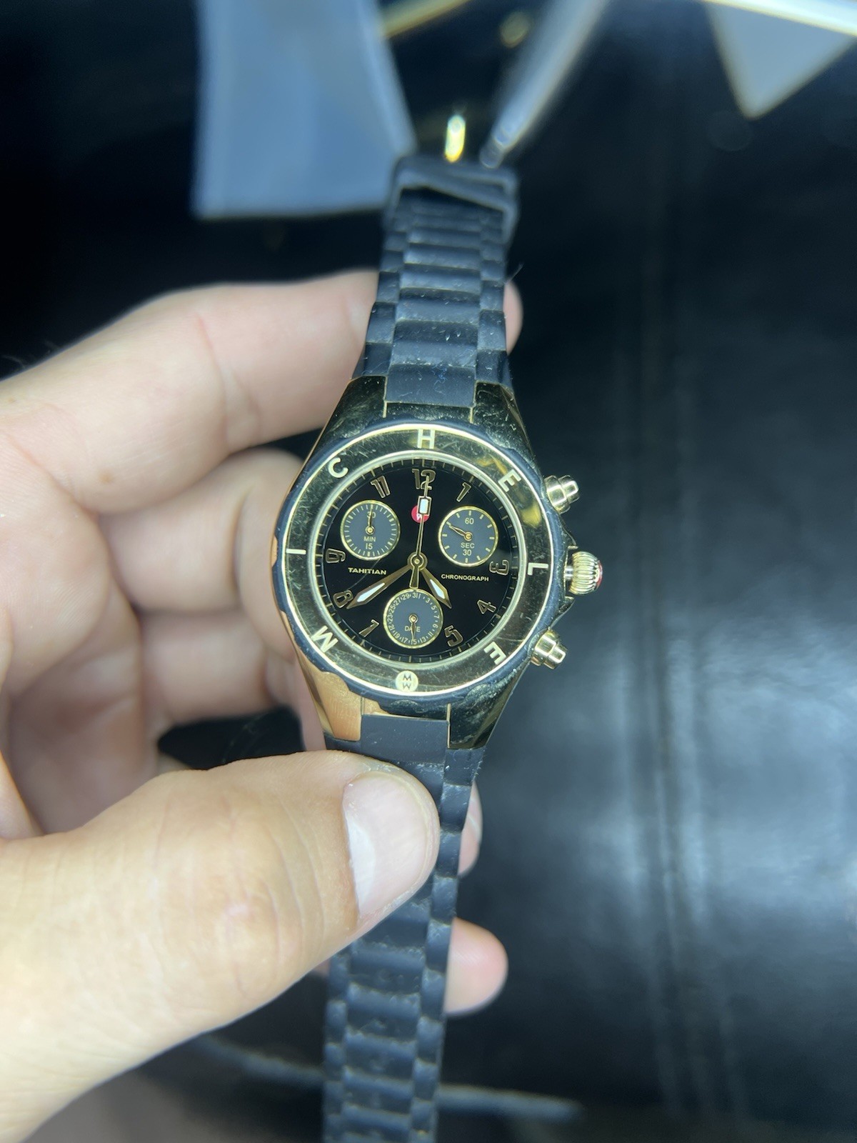 Michele Jelly Bean Tahitian Black and Gold tone womens watch MWW12F000007 40mm