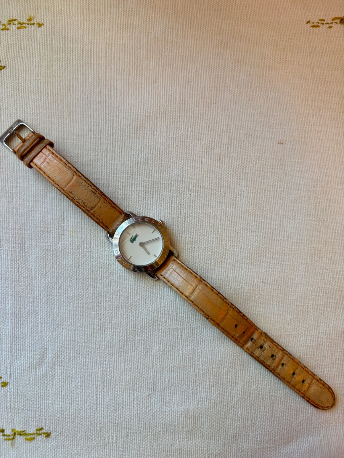 Lacoste Women’s Tan Leather Strap Watch with Silver Case – As Is